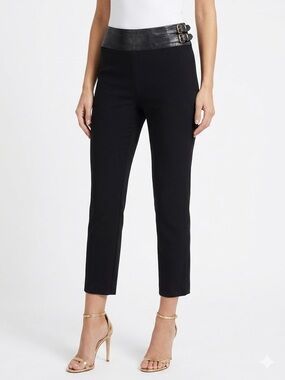 Ralph Lauren Purple Label Leather Waistband Crop Ankle Trouser Pants Black 2